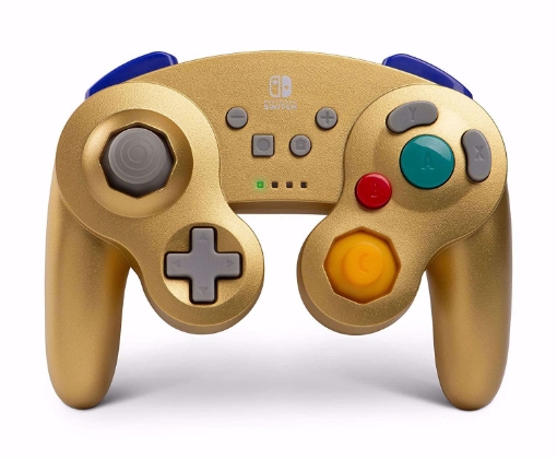 תמונה של בקר אלחוטי זהב GameCube בעיצוב רטרו Power A