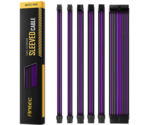 תמונה של כבלים מאריכים Antec Sleeved extension Cable Kit Purple/Black