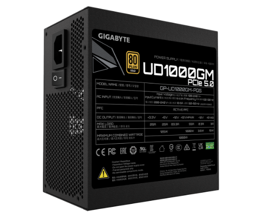 תמונה של ספק כוח Gigabyte UD1000GM PG5 1000W PCIE 5.0 ready 80 PLUS Gold