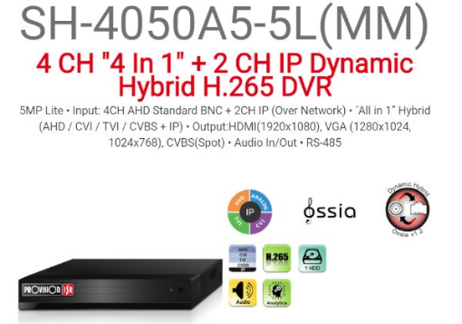 תמונה של מכשיר הקלטה  Provision SH-4050A5-5L AHD/IP HYBRID Audio in/out