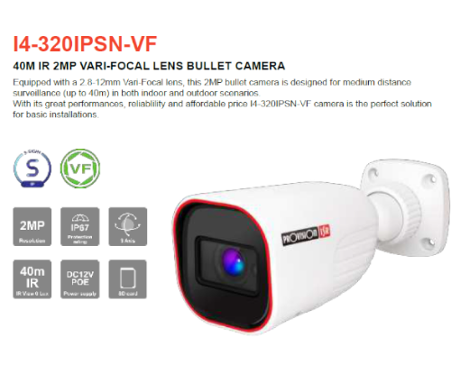 תמונה של מצלמת צינור Provision I4-320IPSN-VF IP POE Vary-Focal 2MP