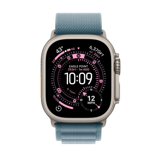תמונה של שעון חכם אפל סדרה אולטרא 3 Apple Watch Series Ultra 3 MEWK4QI/A GPS+Esim 49mm גוף Natural Titanium Case רצועה Light Blue Alpine מידה S