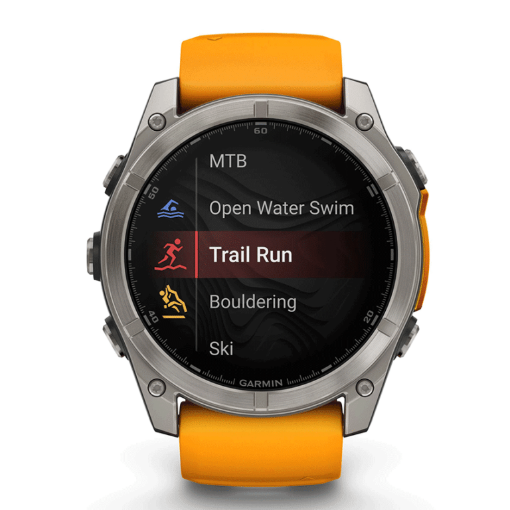 תמונה של שעון ספורט חכם גרמין  GARMIN fēnix® 8 – 47mm AMOLED Sapphire TITANIUM גוף טיטניום  – רצועה כתומה