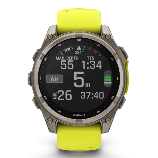 תמונה של שעון ספורט חכם גרמין  GARMIN fēnix® 8 – 51mm SOSapphire TITANIUM גוף טיטניום  – רצועה צהובה