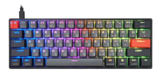 תמונה של מקלדת מכנית חוטית סויצ’ צהוב SKYLOONG GK-61 שחור/אפור/אדום