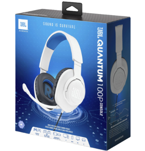 תמונה של אוזניות גיימינג JBL QUANTUM 100P בצבע כחול/לבן