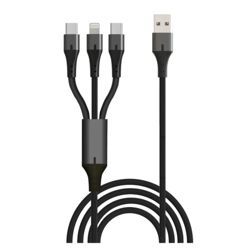 תמונה של כבל סנכרון וטעינה 3 ב-1 USB to LIGHTNING Type-c x2