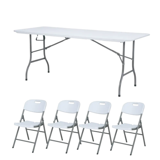תמונה של חבילת שולחן לבן מתקפל+4 כיסאות מתקפלים לבנים מבית MIRA