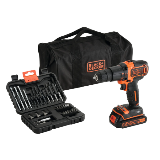 תמונה של סט מקדחה דופקת+תיק+סט מקדחים BLACK DECKER 18V