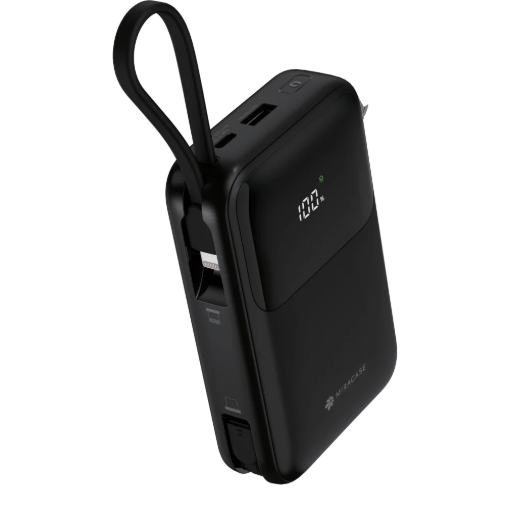 תמונה של סוללת טעינה 2 כבלים מובנים גב + צג 10000mAh שחור MIR