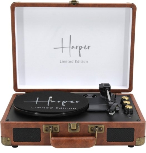 תמונה של פטיפון בלוטוס מזוודה Harper דגם HENDRIX בצבע חום
