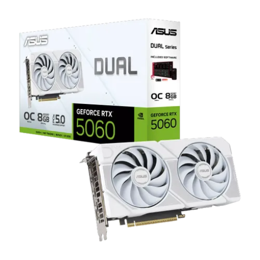 תמונה של כרטיס מסך ASUS Dual GeForce RTX 5060 White OC Edition 8GB GDDR7