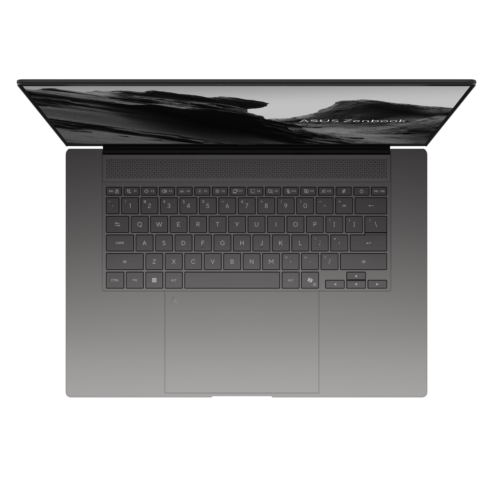 ASUS Zenbook S 16 UM5606GA-SR139W אפור — מבט מלמעלה על המקלדת ומשטח המגע