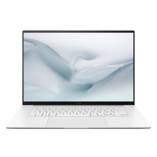 ASUS Zenbook S 16 UM5606GA-SR126W לבן - Scandinavian White ASUS Zenbook S16 display opens from the front view.