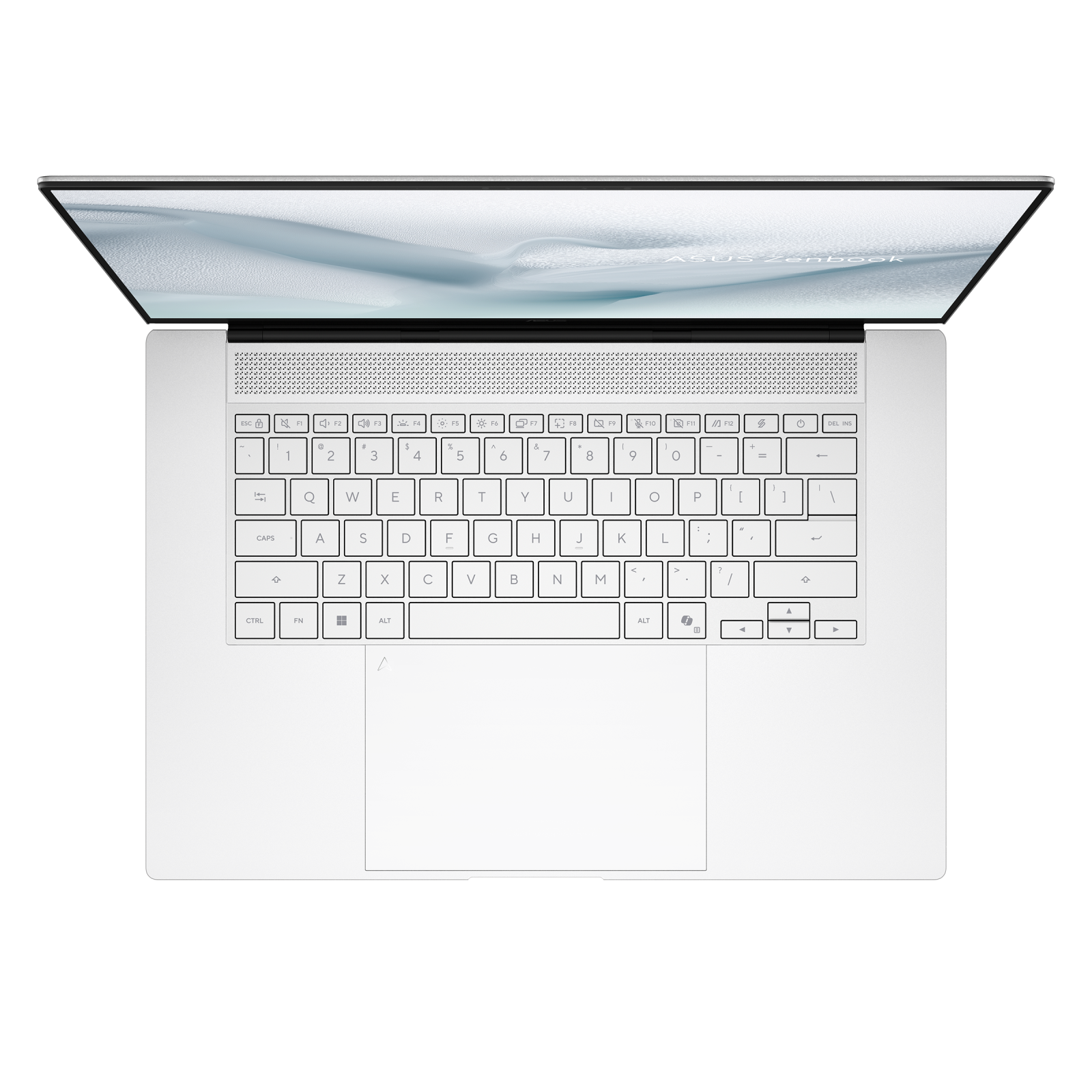 ASUS Zenbook S 16 UM5606GA-SR126W לבן — מבט מלמעלה על המקלדת ומשטח המגע